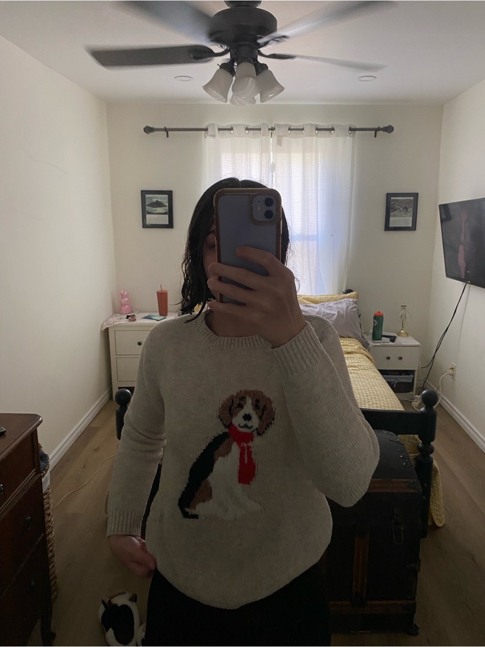 cupcakes & cashmere Cream Crewneck Sweater with Dog Graphic